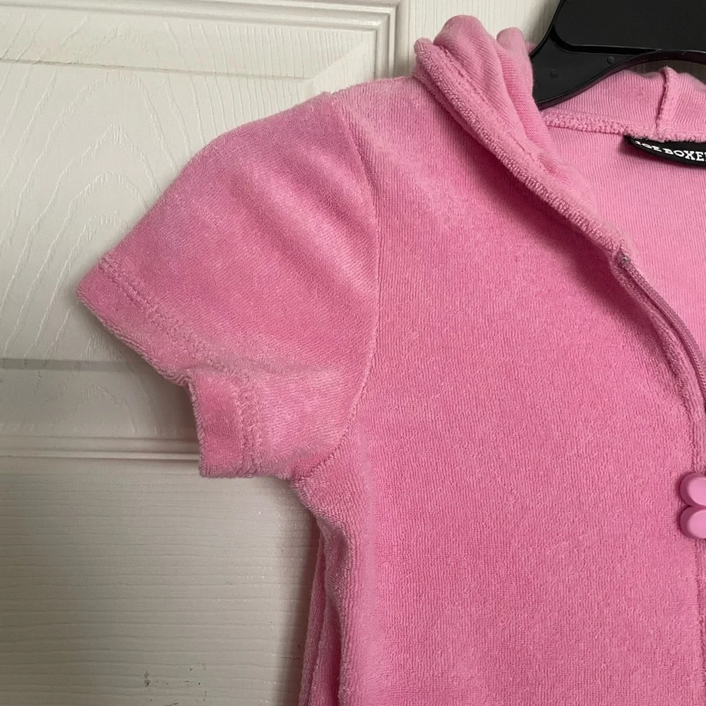 Joe Boxer Pink Hooded Towel Cover Up Dress with Flower Zipper 6/6X